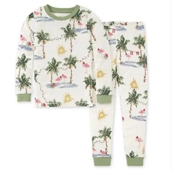 Burt's Bees White Tropical Christmas Two Piece Pajama Set 3T Organic Cotton - Picture 10 of 10